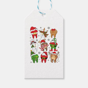 Etiquetas Para Regalos Dulces Personajes Dentales de Navidad, Divertida F