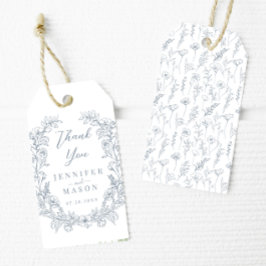 Etiquetas Para Regalos Duste azul floral wreath boda clásico gracias
