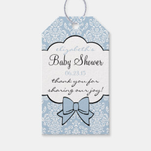Etiquetas Para Regalos Dusty Blue Damask Baby Shower Favorito de los invi