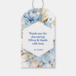 Etiquetas Para Regalos Dusty Blue Floral Gold Wedding Shower