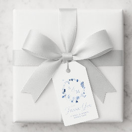 Etiquetas Para Regalos Dusty Blue Floral Monogram Wedding Thank You Tag 