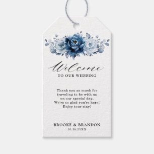 Etiquetas Para Regalos Dusty Blue Slate Navy Boda Botánico Floral