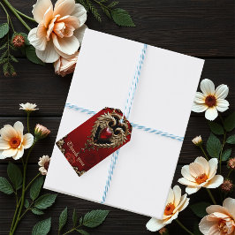 Etiquetas Para Regalos El corazón gótico del fuego y el oro.