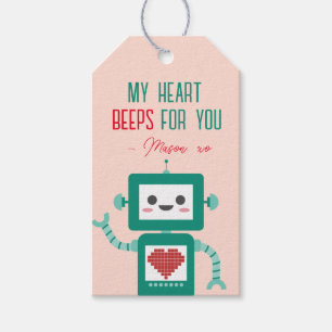 Etiquetas Para Regalos El día de San Valentín de aula Robot Beeps Gire la