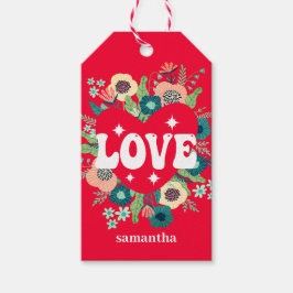 Etiquetas Para Regalos El día de San Valentín Rojo de amor floral retro