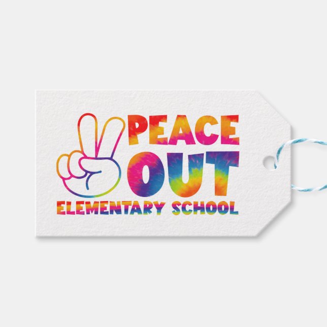 Etiquetas Para Regalos El Día Pasado, la Escuela Primaria "Peace Out" se  (Frente (Horizontal))