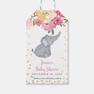 Etiquetas Para Regalos El elefante Baby Shower floral rosado le agradece