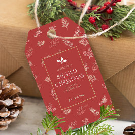 Etiquetas Para Regalos El invierno blanco simple deja el Mistletoe rojo