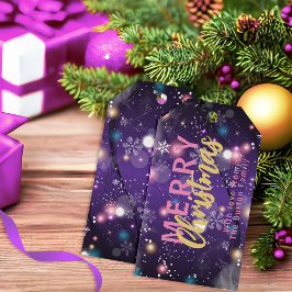 Etiquetas Para Regalos El invierno morado brillante Wonderland Feliz Navi