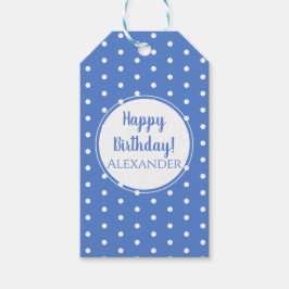 Etiquetas Para Regalos El Pastel Azul Polka Moderno Dots Feliz Cumpleaños