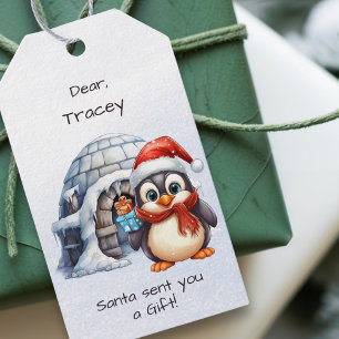 Etiquetas Para Regalos El pingüino Cute Santa Hat engaña a los niños Navi