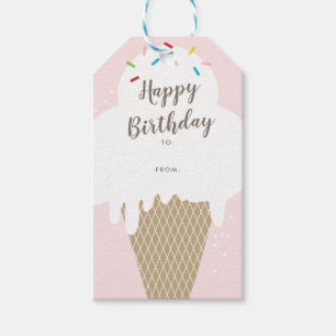 Etiquetas Para Regalos El regalo del rosa del feliz cumpleaños del cono