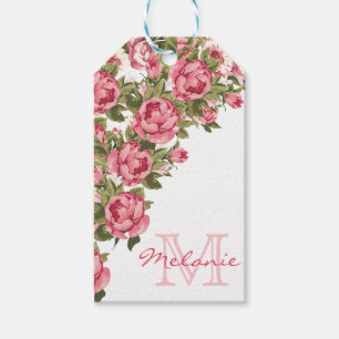 Etiquetas Para Regalos El vintage se ruboriza los Peonies rosados nombre,