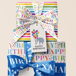 Etiquetas Para Regalos Elefante con globos de cumpleaños