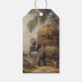 Etiquetas Para Regalos Elefante de escena botánica vintage con howdah tam