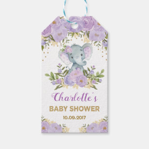 Etiquetas Para Regalos Elefante morado de oro floral Baby Shower favorece