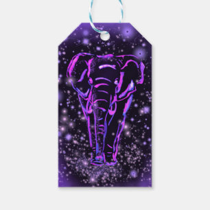 Etiquetas Para Regalos Elefante Neon Púrpura Rosa Camina En La Noche De 