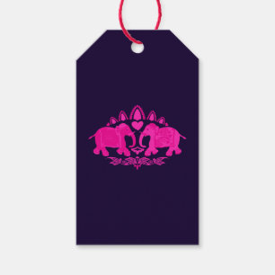 Etiquetas Para Regalos Elefantes asiáticos de la etnia azul rosada