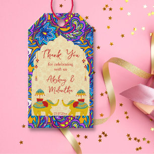 Etiquetas Para Regalos elefantes bodas indios amarillo azul gracias