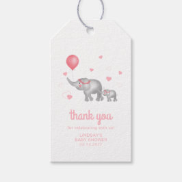 Etiquetas Para Regalos Elefantes de acuarela y corazones rosados gracias