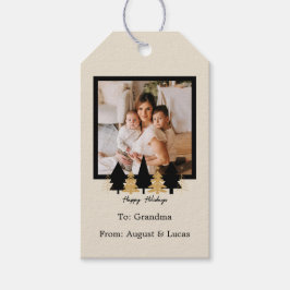 Etiquetas Para Regalos Elegant Black & Gold Christmas Tree