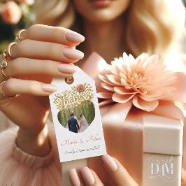 Etiquetas Para Regalos Elegant Blush Dahlias Golden Script Wedding Photo