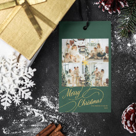 Etiquetas Para Regalos Elegant Green & Gold Merry Christmas Photo - 