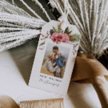 Etiquetas Para Regalos Elegant Happy Holidays Red Floral Photo Favor<br><div class="desc">Elegant Happy Holidays Red Floral Photo Gift Tags. Click personalize to edit and add your photo. Cava Party Design</div>