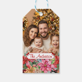 Etiquetas Para Regalos Elegant Poinsettia Floral Border Custom Photos