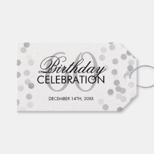 Etiquetas Para Regalos Elegante 60° Relieve metalizado plateado Purpurina