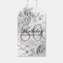 Etiquetas Para Regalos Elegante 80 cumpleaños fiesta Floral Plata Blanco