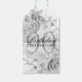 Etiquetas Para Regalos Elegante 90 cumpleaños fiesta Floral Plata Blanco