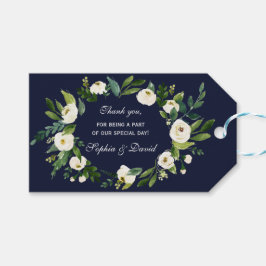 Etiquetas Para Regalos Elegante acuarela Floral blanca Boda azul oscuro