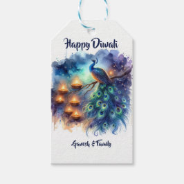Etiquetas Para Regalos Elegante acuarela Peacock Diwali