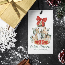 Etiquetas Para Regalos Elegante acuarela Red Bow Family Árbol de Navidad