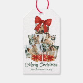 Etiquetas Para Regalos Elegante acuarela Red Bow Family Árbol de Navidad