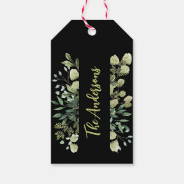 Etiquetas Para Regalos Elegante apellido de hojas botánicas ramas negro