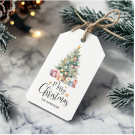 Etiquetas Para Regalos Elegante Árbol de Navidad acuarela y presentación