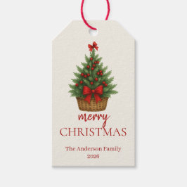 Etiquetas Para Regalos Elegante árbol de Navidad – cinta roja
