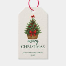 Etiquetas Para Regalos Elegante árbol de Navidad – cinta roja
