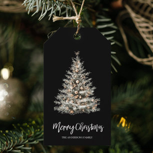 Etiquetas Para Regalos Elegante árbol de Navidad en acuarela negra