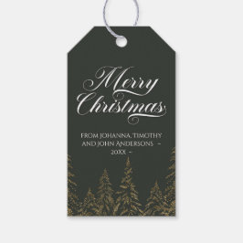 Etiquetas Para Regalos Elegante Árbol de Navidad Oscuro Oro Verde Minimal