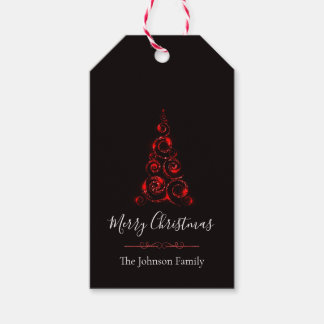 Etiquetas Para Regalos Elegante Árbol de Navidad Purpurina Rojo