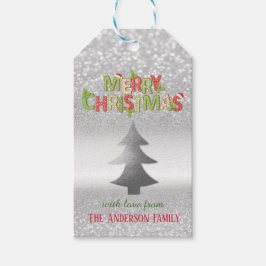 Etiquetas Para Regalos Elegante árbol de Navidad Silver Bokeh