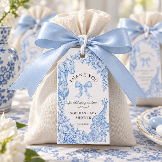 Etiquetas Para Regalos Elegante Baby Shower de Niño Safari en Azul Toile