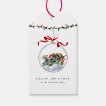 Elegante Bauble Rojo Bow Feliz Navidad