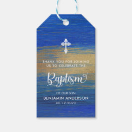 Etiquetas Para Regalos Elegante Bautismo De Niño Azul Y Oro Gracias