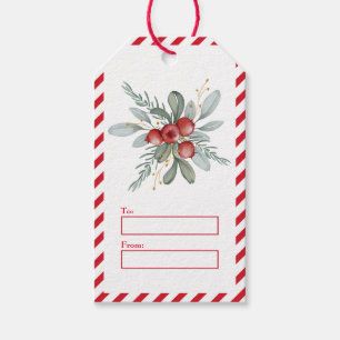 Etiquetas Para Regalos Elegante baya y follaje, Alegre Navidad rojo