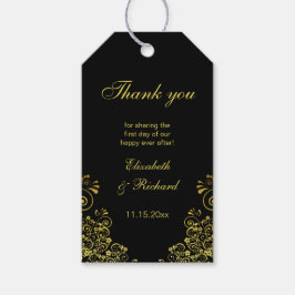 Etiquetas Para Regalos Elegante Black Gold Swirls Gracias
