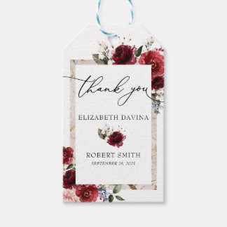 Etiquetas Para Regalos Elegante Boda blanco rústico con flores rojizas